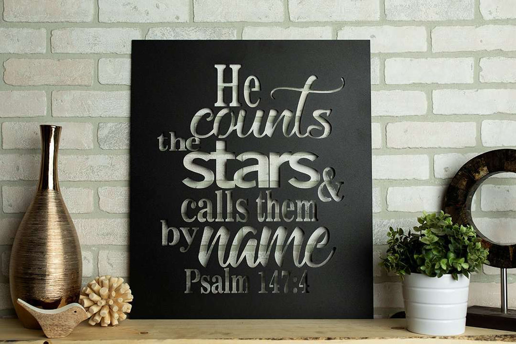 Psalm 147:4 - He Counts the Stars and Calls Them By Name Rectangular Metal Wall Art